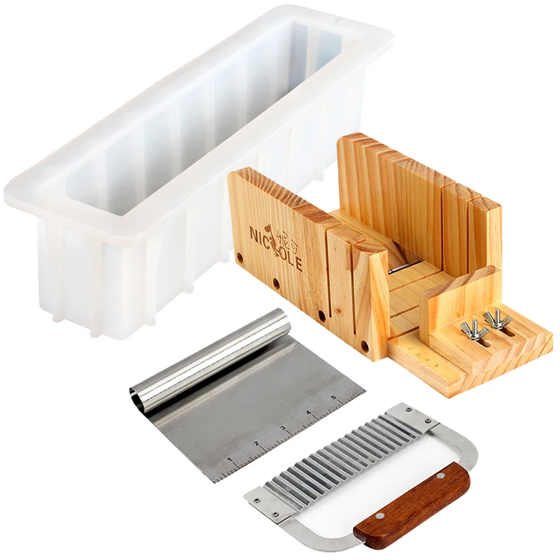 Nicole Silicone Soap Mold Set-4 Wooden Cutter Box With 2 Pieces Stainless Steel Blade for DIY Handmade Swirl Soaps Tool
Nicole Silicone Soap Mold Set-4 Wooden Cutter Box With 2 Pieces Stainless Steel Blade for DIY Handmade Swirl Soaps Tool