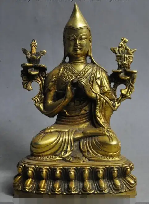 

S00046 6" tibetan buddhism bronze gilt pray joss Tsongkhapa Zongkapa buddha god statue