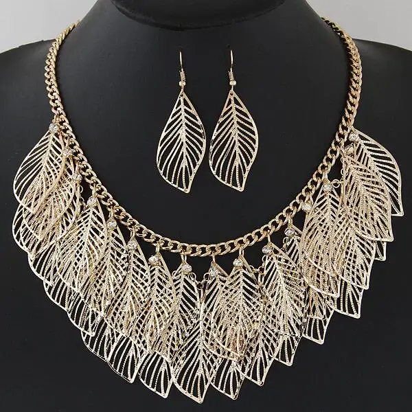Romantic gold/ Silver Link Chain leaves tassel Pendant necklace/Drop Earring Jewelry Set For Women Choker Wedding Jewelry Set
Romantic gold/ Silver Link Chain leaves tassel Pendant necklace/Drop Earring Jewelry Set For Women Choker Wedding Jewelry Set