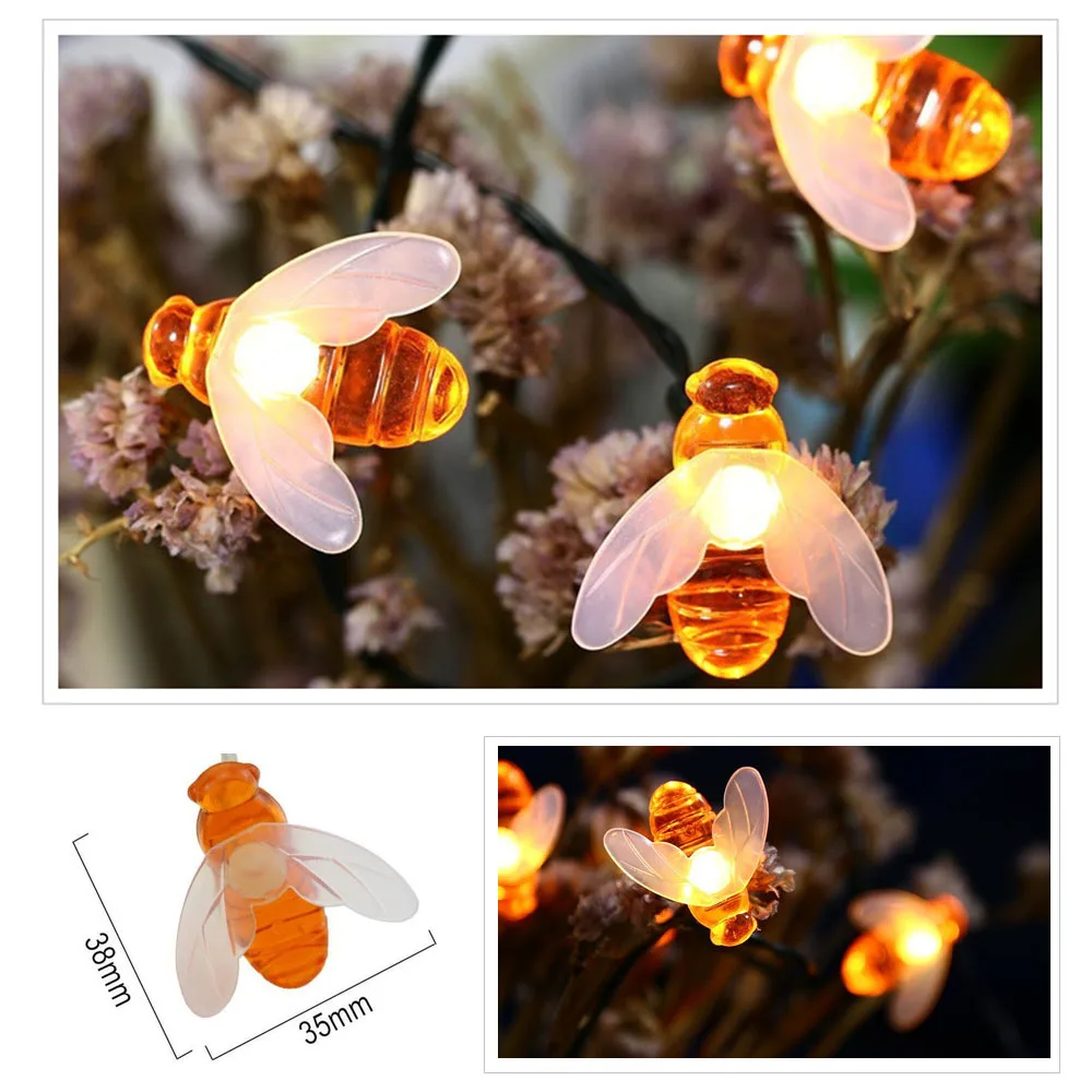 20 Led Solar Honey Bee Light Strip For Christmas Holiday Party Garden Decorative Fairy Lights IP65 Warm White/White/Color
20 Led Solar Honey Bee Light Strip For Christmas Holiday Party Garden Decorative Fairy Lights IP65 Warm White/White/Color