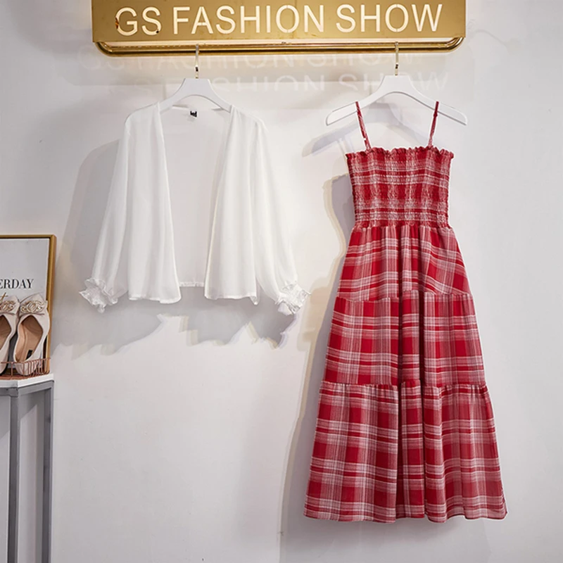 Plus Size Woman 2 Pieces Sets Chic Spaghetti Strap Grid Long Dress+Sunscreen Cardigan 4XL 5XL Skirt Sets Large Size 2 Pcs Suits
Plus Size Woman 2 Pieces Sets Chic Spaghetti Strap Grid Long Dress+Sunscreen Cardigan 4XL 5XL Skirt Sets Large Size 2 Pcs Suits