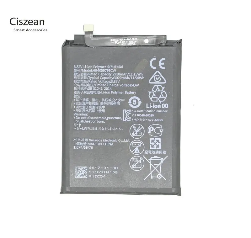 1x 3020mAh HB405979ECW Battery For Huawei Nova CAZ-AL10 CAZ-TL00 Enjoy 6S Honor 6A DLI-AL10 6C Y6 PRO 2017 Y5 2017 p9 lite mini
1x 3020mAh HB405979ECW Battery For Huawei Nova CAZ-AL10 CAZ-TL00 Enjoy 6S Honor 6A DLI-AL10 6C Y6 PRO 2017 Y5 2017 p9 lite mini