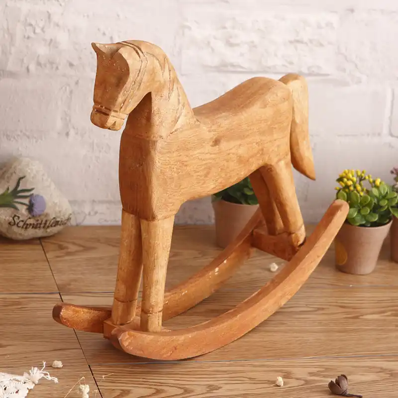 Wood Rocking Horse Figurine Solid Color Animals Furnishing