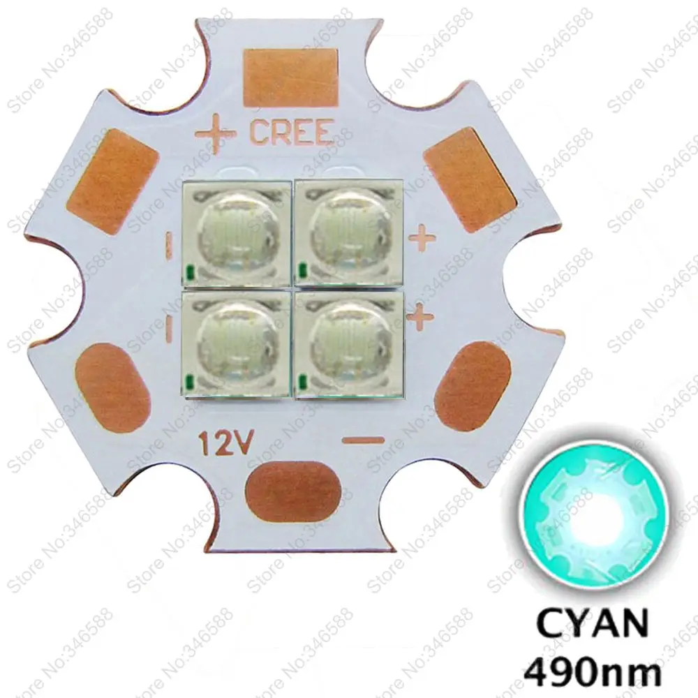 

10pcs/lot 3V / 6V / 12V Epileds 3535 4Chips 4-LEDs 4-18W High Power Plant Grow LED Emitter 490nm Cyan Color with 20mm Copper PCB