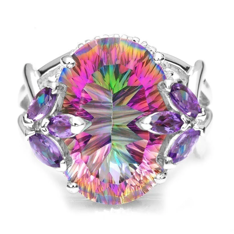 New inlaid Colorful Rainbow Zircon Ring for Women European Wedding Engagement Ring with Big Stone Princess Bride Jewelry
New inlaid Colorful Rainbow Zircon Ring for Women European Wedding Engagement Ring with Big Stone Princess Bride Jewelry