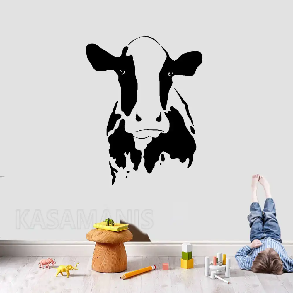 Sapi Lucu Kepala Dinding Seni Mural Decals Hewan Ternak Sapi Vinyl