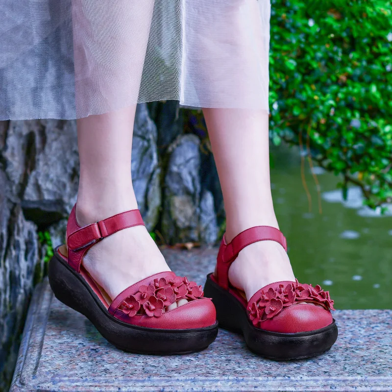 Women Sandals Red Flower Shoes Summer 6 CM High Heels Wedge Sandals Genuine Leather Women Handmade Retro Sandals 2019 BRand
Women Sandals Red Flower Shoes Summer 6 CM High Heels Wedge Sandals Genuine Leather Women Handmade Retro Sandals 2019 BRand