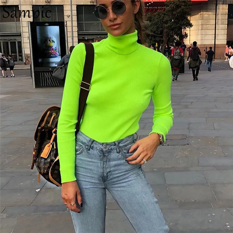 Sampic Long Sleeve T Shirt Women Turtleneck Neon Green shirt Casual Autumn Winter Top Vintage 2019 Vogue Tshirt
Sampic Long Sleeve T Shirt Women Turtleneck Neon Green shirt Casual Autumn Winter Top Vintage 2019 Vogue Tshirt