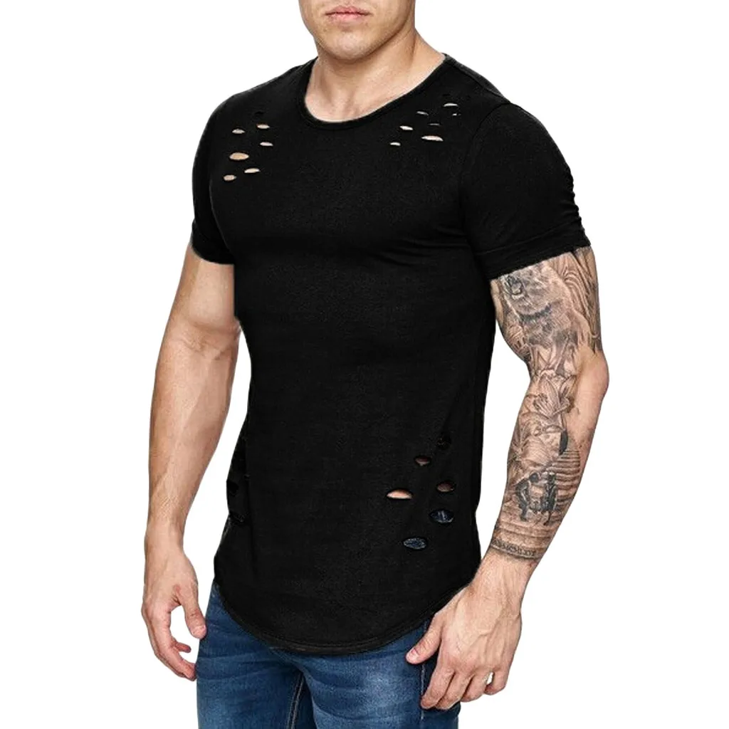 T Shirt Men Summer 2019 Fashion Streetwear Casual Broken Hole Short Sleeved O Neck Gym T Shirt Men Clothing Camiseta
T Shirt Men Summer 2019 Fashion Streetwear Casual Broken Hole Short Sleeved O Neck Gym T Shirt Men Clothing Camiseta
