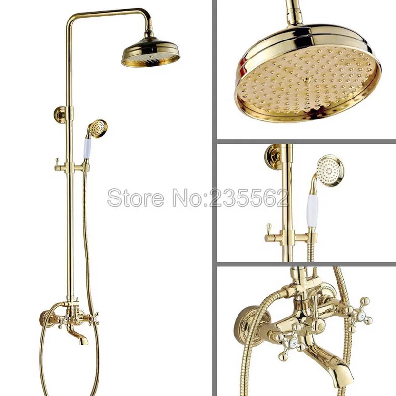 Gold Color Brass Wall Mounted Rain Shower Faucet Set with Hand Spray Tap + 8 inch Bathroom Shower Heads lgf351
Gold Color Brass Wall Mounted Rain Shower Faucet Set with Hand Spray Tap + 8 inch Bathroom Shower Heads lgf351