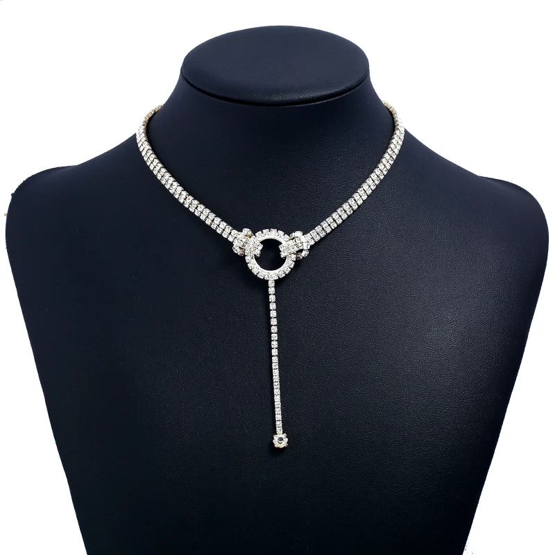 Фото YIZILI 2018 NEW Necklaces Pendants Minimalist Simple Necklace Circle with Bar Long Rhinestone jewelry X016 | Украшения и