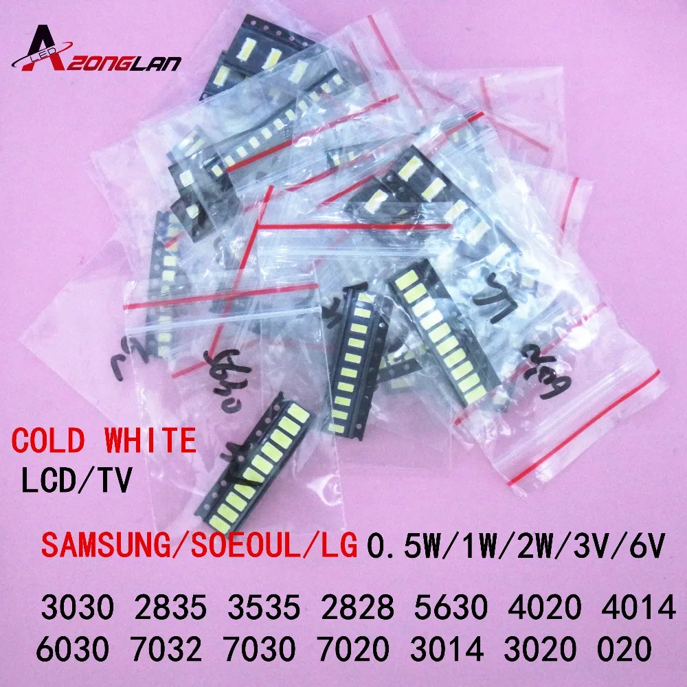 1W/0.5W SMD LED Kit 3V/6V 2835/3030/3535/4020/2828/6030/7020/7030/7032 Cold white For TV Backlight Beads 11 values *10pcs=110PCS | Освещение