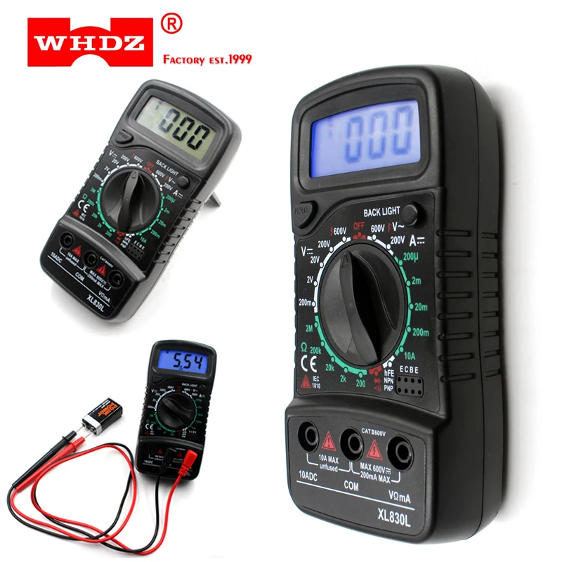 XL830L Digital Multimeter Portable voltmeter AC/DC voltage meter DC Ammeter resistance tester Blue Backlight
XL830L Digital Multimeter Portable voltmeter AC/DC voltage meter DC Ammeter resistance tester Blue Backlight