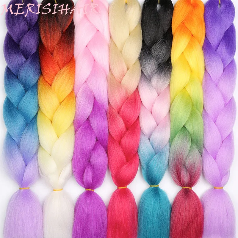 MERISI HAIR Ombre Kanekalon Jumbo Synthetic Braiding Hair 88 Colors Available Crochet Hair Extensions Jumbo Braids Hairstyles (3)
