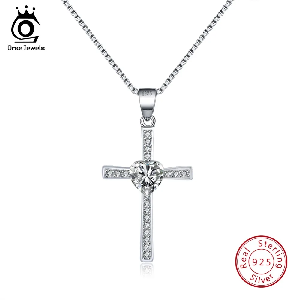 ORSA JEWELS Real 925 Sterling Silver Women Pendants Necklaces Heart AAA Zircon Cross Silver Box Chain Jewelry Party Gift OSN88
ORSA JEWELS Real 925 Sterling Silver Women Pendants Necklaces Heart AAA Zircon Cross Silver Box Chain Jewelry Party Gift OSN88