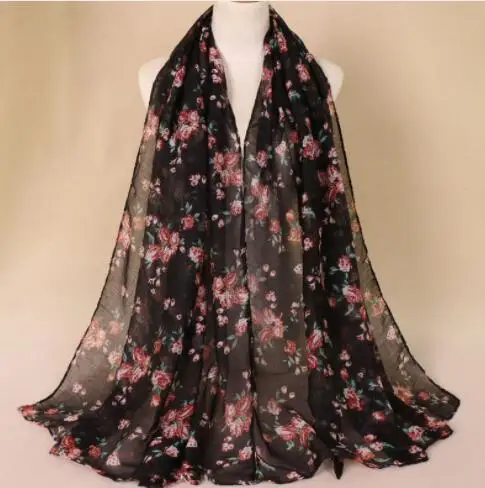 

85x180CM Women Wraps Fashion Brand Voile Scarves Flowers Print New Designer Shawls Echarpe Foulard Hijab Scarfs