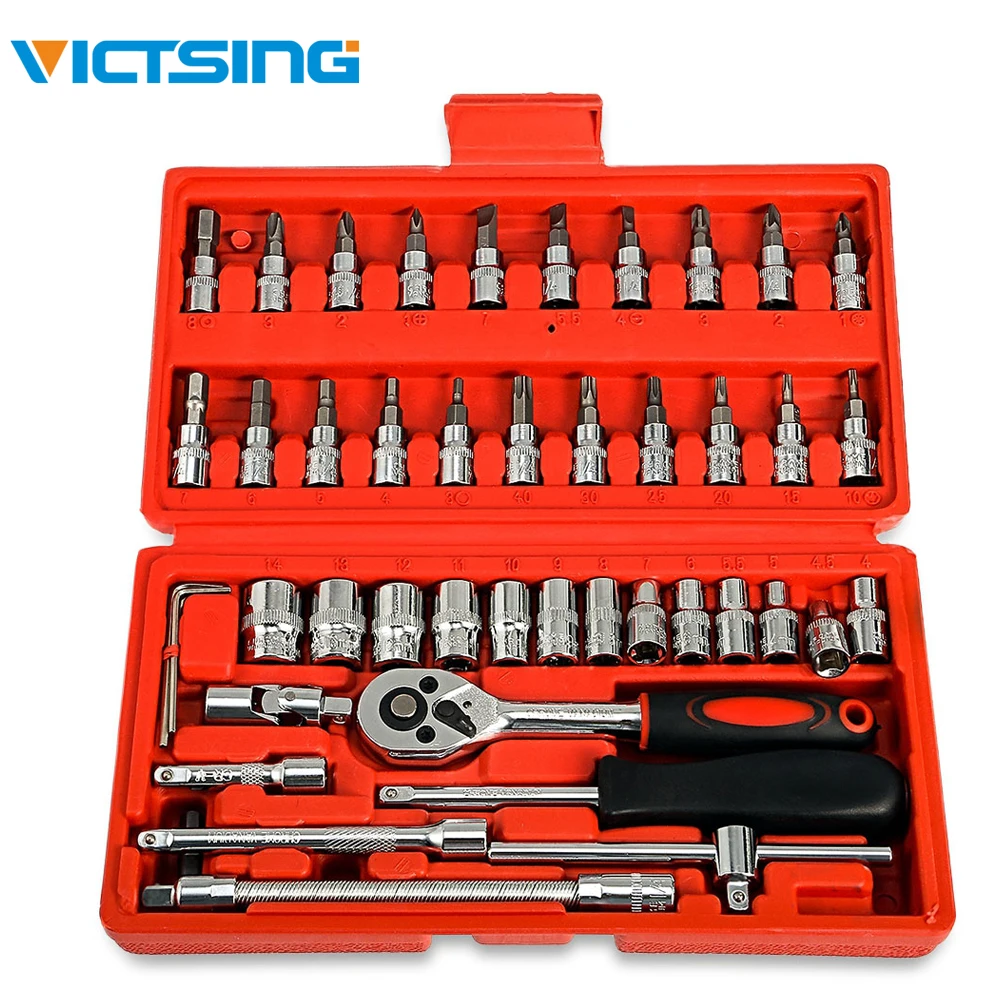 VicTsing 46pcs 1/4-Inch Socket Ratchet Wrench Combo Tools Kit for Car Repair Tools Kit Vehicle Maintenance Handle Wrench Set
VicTsing 46pcs 1/4-Inch Socket Ratchet Wrench Combo Tools Kit for Car Repair Tools Kit Vehicle Maintenance Handle Wrench Set