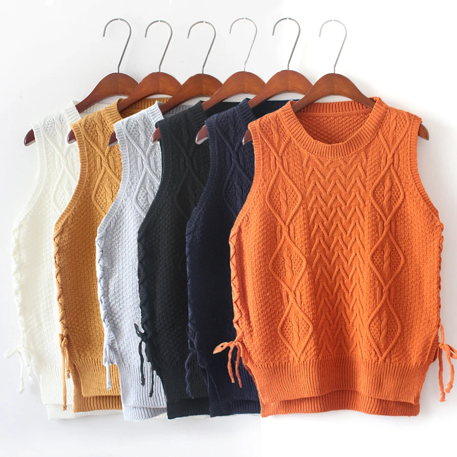 Sweater Pullovers Female 2019 Autumn Round Neck Korean Style Vintage Lace Up Knitted Sleeveless Vest 6 Colors jersey mujer T104
Sweater Pullovers Female 2019 Autumn Round Neck Korean Style Vintage Lace Up Knitted Sleeveless Vest 6 Colors jersey mujer T104