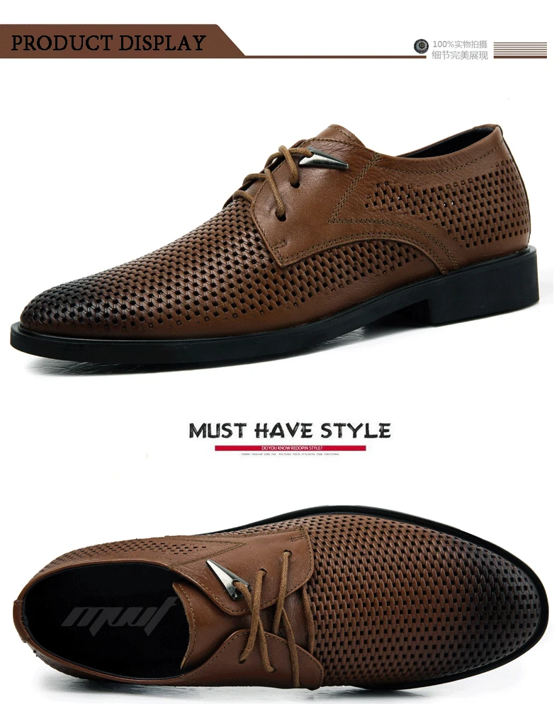 Plus size 38-47 Genuine Leather Shoes Men Oxford Breathable Hollow-out Dress Shoes Business Men Shoes Summer Formal Shoes 28