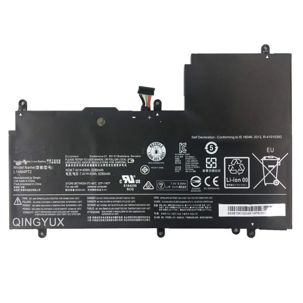 QINGYUX L14M4P72 New 7.4V 45Wh 6280mAh Laptop Battery for Lenovo Yoga3 14 Series 
QINGYUX L14M4P72 New 7.4V 45Wh 6280mAh Laptop Battery for Lenovo Yoga3 14 Series