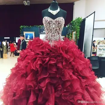 Dark Red Girls Ball Gowm Quinceanera Dresses Sweetheart Beading Top Ruffles Organza Corset Back Sweet 15 16 Gowns 2019
Dark Red Girls Ball Gowm Quinceanera Dresses Sweetheart Beading Top Ruffles Organza Corset Back Sweet 15 16 Gowns 2019