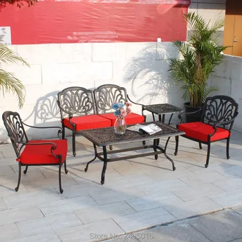 

5-person Sofa set solid Cast-aluminum outdoor furniture converstaion patio set leisure seater with cushion