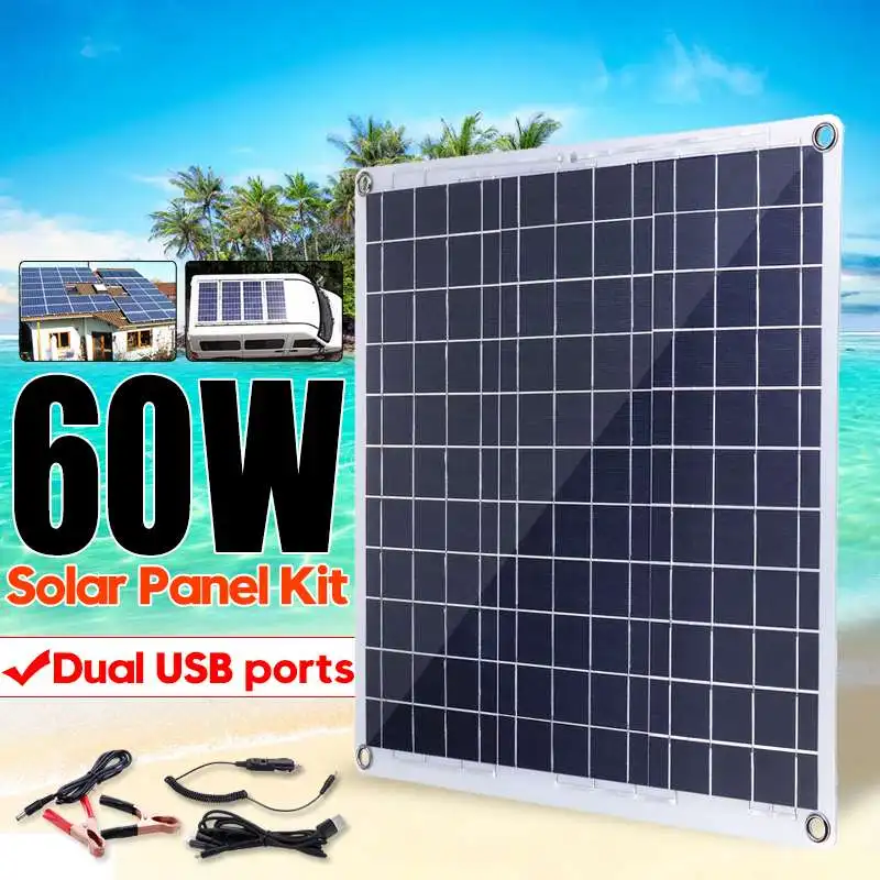 60W 12V Solar Panel Dual USB Portable Power Bank Board External Battery Charging Solar Cell Board Crocodile Clips Car charger
60W 12V Solar Panel Dual USB Portable Power Bank Board External Battery Charging Solar Cell Board Crocodile Clips Car charger