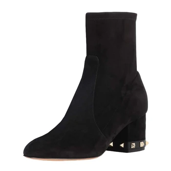 New Fashion High Heel Boots Woman Pointed Toe Rivets Studded Thick Heels Ankle Boots Black Stretch Fabric Riding Boots
New Fashion High Heel Boots Woman Pointed Toe Rivets Studded Thick Heels Ankle Boots Black Stretch Fabric Riding Boots