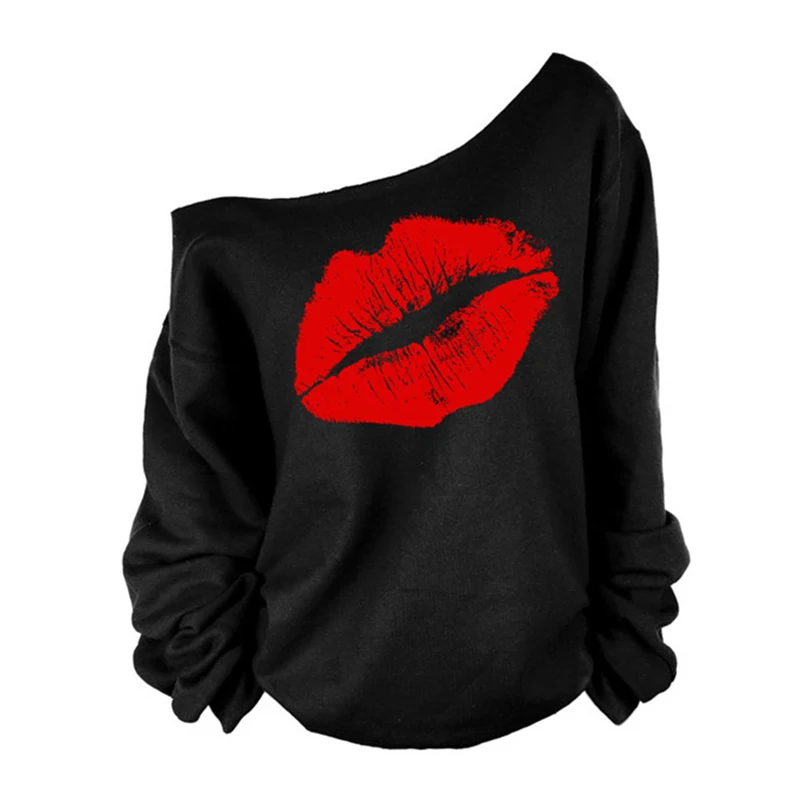 Sexy Red Lip Print T Shirt Women One Shoulder Plus Size T-shirt Long Sleeve Casual Loose Summer Tshirt Top Camisetas Mujer Black
Sexy Red Lip Print T Shirt Women One Shoulder Plus Size T-shirt Long Sleeve Casual Loose Summer Tshirt Top Camisetas Mujer Black