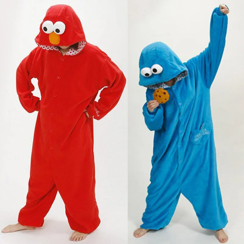 Adult unisex animal pajamas one piece cookie monster cosplay pajama onesies for adults free shipping | Тематическая одежда и