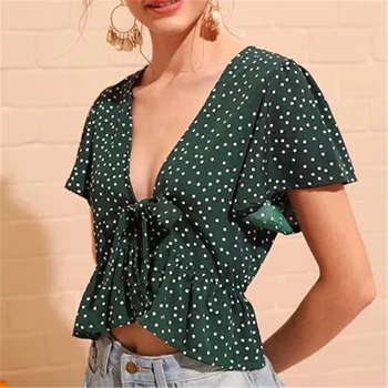 Women Deep V Neck Polka Dot Short Sleeve T Shirts Female Casual Adjusted Bow Little Swing Pleated Crop Top Camisole
Women Deep V Neck Polka Dot Short Sleeve T Shirts Female Casual Adjusted Bow Little Swing Pleated Crop Top Camisole