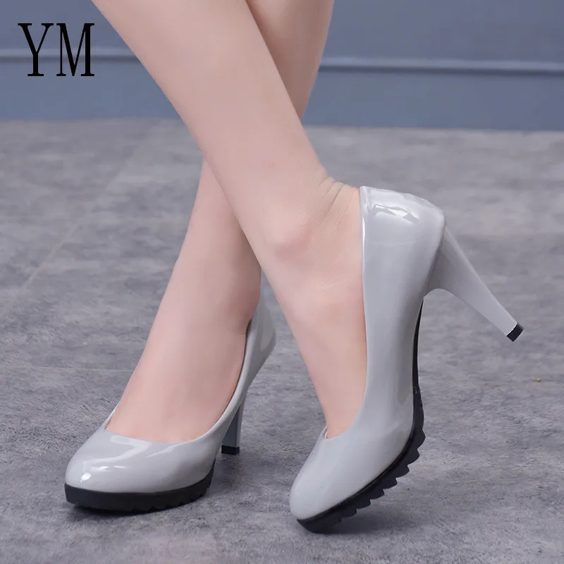 2018 Grey/Black Women Pumps Sweet Style High Heel Round Toe Spring and Autumn Elegant Shallow Ladies Shoes 8CM Size 35-40