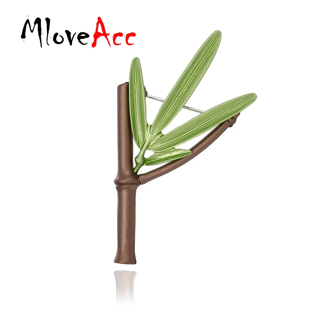 MloveAcc винтажная модная брошь в виде листьев бамбука с зеленым покрытием булавка