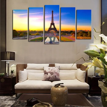 

Paintings Cuadros Decoracion 5 Panels Eiffel Tower Modern Home Wall Decor Painting Canvas Art Hd Print Picture For Unframed