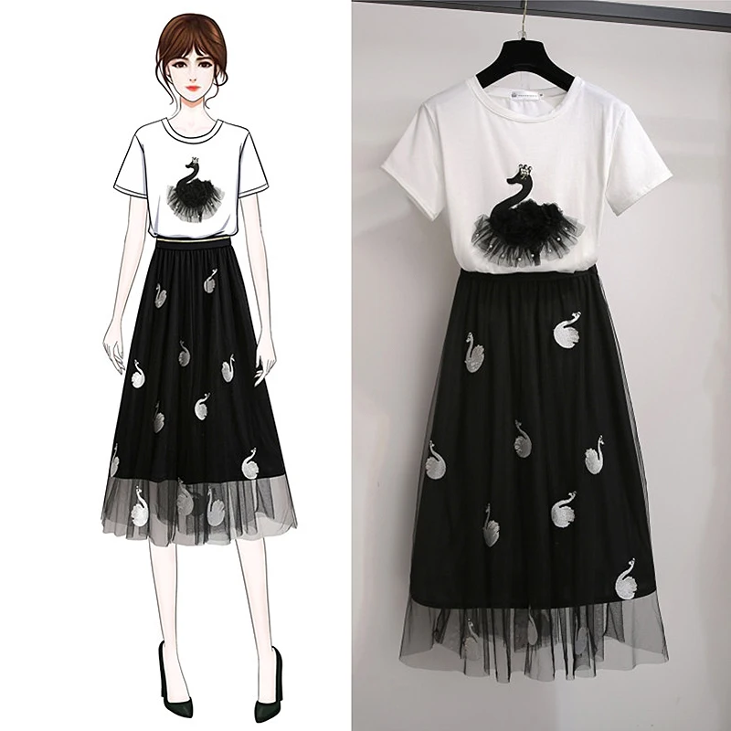 2019 Summer Two Piece Set Women Embroidery T shirt + Long Mesh Skirts 2 Piece Skirt Set 2 Piece Outfits for women tracksuits
2019 Summer Two Piece Set Women Embroidery T shirt + Long Mesh Skirts 2 Piece Skirt Set 2 Piece Outfits for women tracksuits