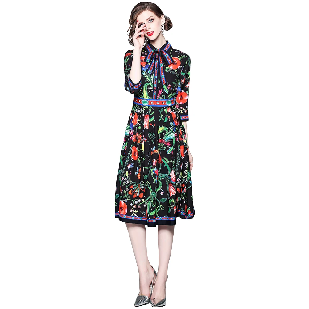 Fashion Womans Printed Dress Turn-down Collar Female Casual Mid Dress Spring New Ladies Elegant Dress Floral Print A-line Dress
Fashion Womans Printed Dress Turn-down Collar Female Casual Mid Dress Spring New Ladies Elegant Dress Floral Print A-line Dress
