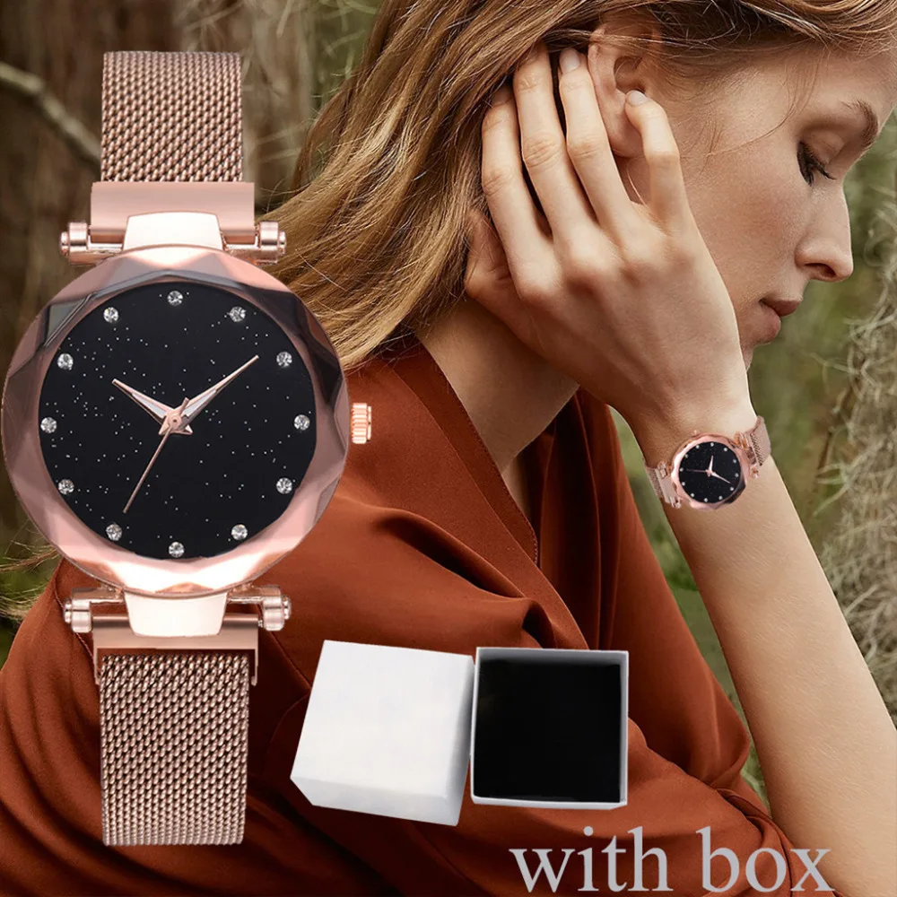 Fashion luxury Women Clock Starry Sky Dial Quartz Stainless Steel Mesh Belt Magnetic Buckle Ladies Analog Watch With Box
Fashion luxury Women Clock Starry Sky Dial Quartz Stainless Steel Mesh Belt Magnetic Buckle Ladies Analog Watch With Box