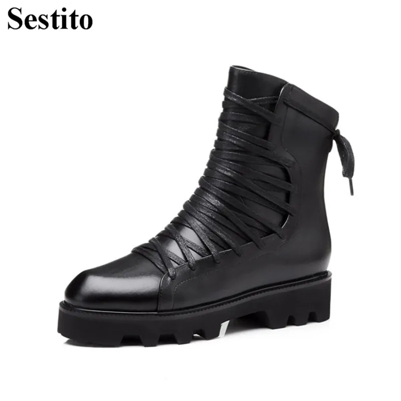 New Leisure Black Cross-tied Waterproof Woman Boots Round Toe Ankle Boots For Women Med Flat With Zip Women Shoes Spring/Autumn
New Leisure Black Cross-tied Waterproof Woman Boots Round Toe Ankle Boots For Women Med Flat With Zip Women Shoes Spring/Autumn