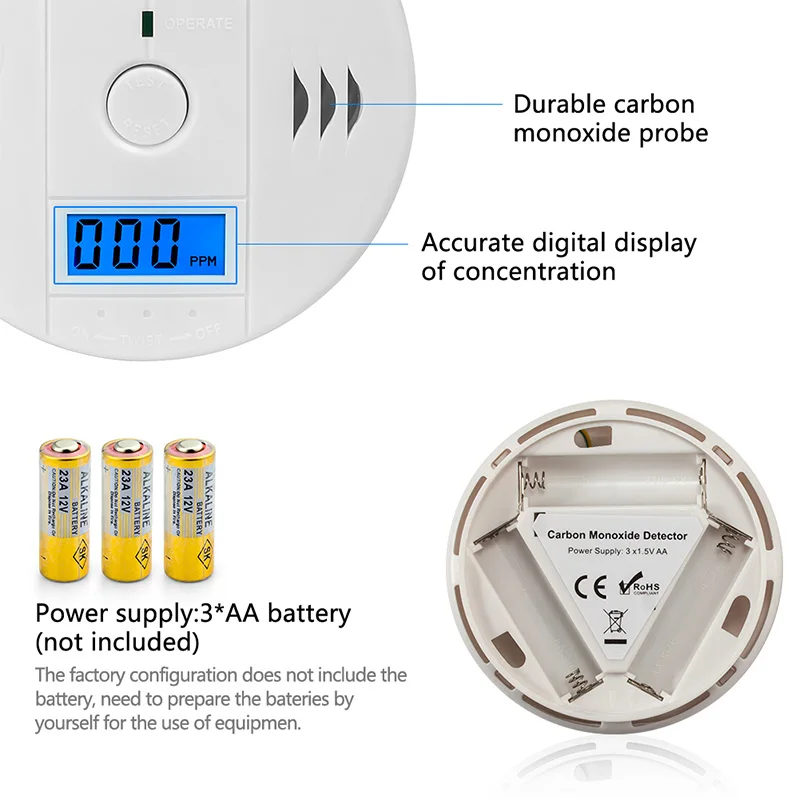 Датчик угарного газа KERUI 3 шт. детекторы с ЖК дисплеем неподвижная Рабочая
