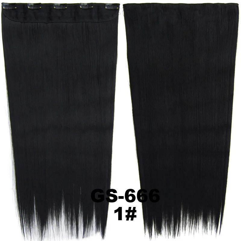 

TOPREETY Heat Resistant Synthetic Hair 130gr 24" 60cm Straight 5 clips on clip in hair Extensions GS-666