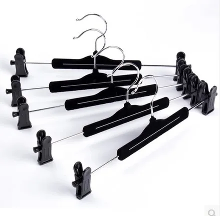 Hangerlink Флокированный черный бархат вешалка с зажимами для брюк и юбки (100 шт./лот) |