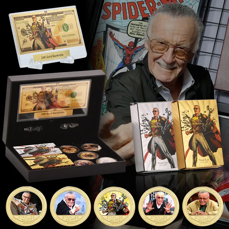 WR US Gold Plated Coins Metal Collectible Coins Famous People Stan Lee Commemorative Coin With Gift Box For Business Gifts
WR US Gold Plated Coins Metal Collectible Coins Famous People Stan Lee Commemorative Coin With Gift Box For Business Gifts