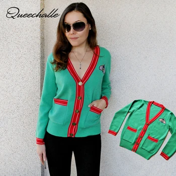 Queechalle Autumn bee embroidery knitted cardigans Women's striped edge patchwork v neck long sleeve casual cardigan coat Female
Queechalle Autumn bee embroidery knitted cardigans Women's striped edge patchwork v neck long sleeve casual cardigan coat Female