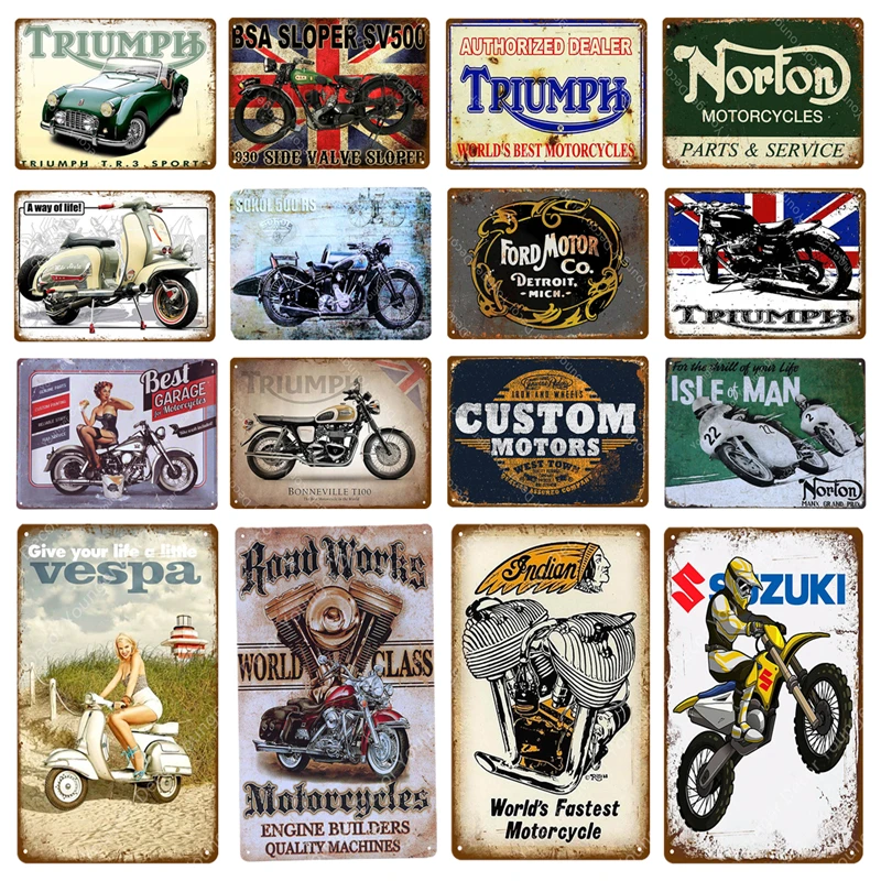 Triumph Norton Motorcycles Metal Signs Custom Motors Iron Poster Pub Bar Garage Vintage Wall Decoration
Triumph Norton Motorcycles Metal Signs Custom Motors Iron Poster Pub Bar Garage Vintage Wall Decoration