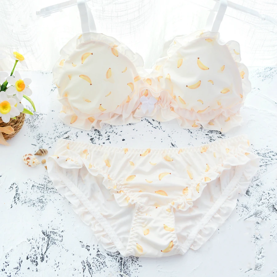 Banana Cute Japanese Bra & Panties Set Wirefree Soft Underwear Sleep Intimates Set Kawaii Lolita Bra and Panty Set
Banana Cute Japanese Bra & Panties Set Wirefree Soft Underwear Sleep Intimates Set Kawaii Lolita Bra and Panty Set