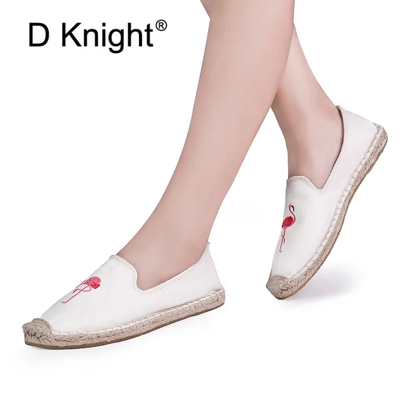 2018 Spring Summer Women Canvas Flamingo Shoes Comfortable Slip On Loafer Round Toe Lady Shoes Flats Embroidery Hemp Shoes Women (1)
