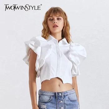 TWOTWINSTYLE Solid Ruffles Shirt For Women Lapel Collar Puff Sleeve Hem Irregular Shirt Female Fashion New 2020 Summer Korean
TWOTWINSTYLE Solid Ruffles Shirt For Women Lapel Collar Puff Sleeve Hem Irregular Shirt Female Fashion New 2020 Summer Korean