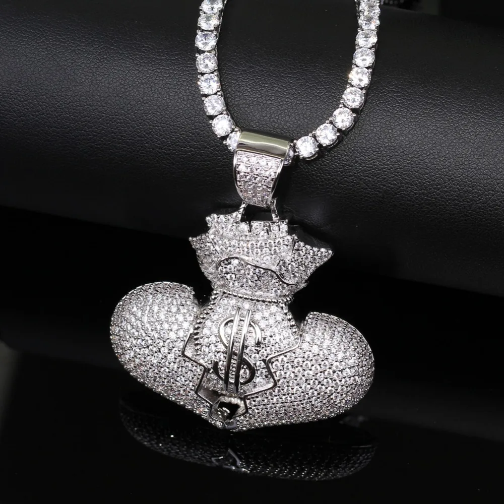 Bling Bling Brass Zircon Money bag in Broken Heart Pendants With 4MM CZ Tennis Chain Necklace Men's Hip hop Jewelry CN079A
Bling Bling Brass Zircon Money bag in Broken Heart Pendants With 4MM CZ Tennis Chain Necklace Men's Hip hop Jewelry CN079A