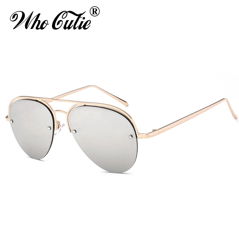 

Who Cutie Aviation Sunglasses Men Women 2018 Pilot Gold Metal Frame Framless Rimless Cool Mirror Sun Glasses Male Shades OM258