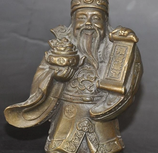 chinese bronze copper wealth money Treasure bowl Fortuna Mammon god Rich Statue